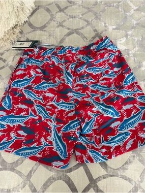 Vineyard Vines Kids Red and Blue Shark Print Swim Trunks
Boys size medium